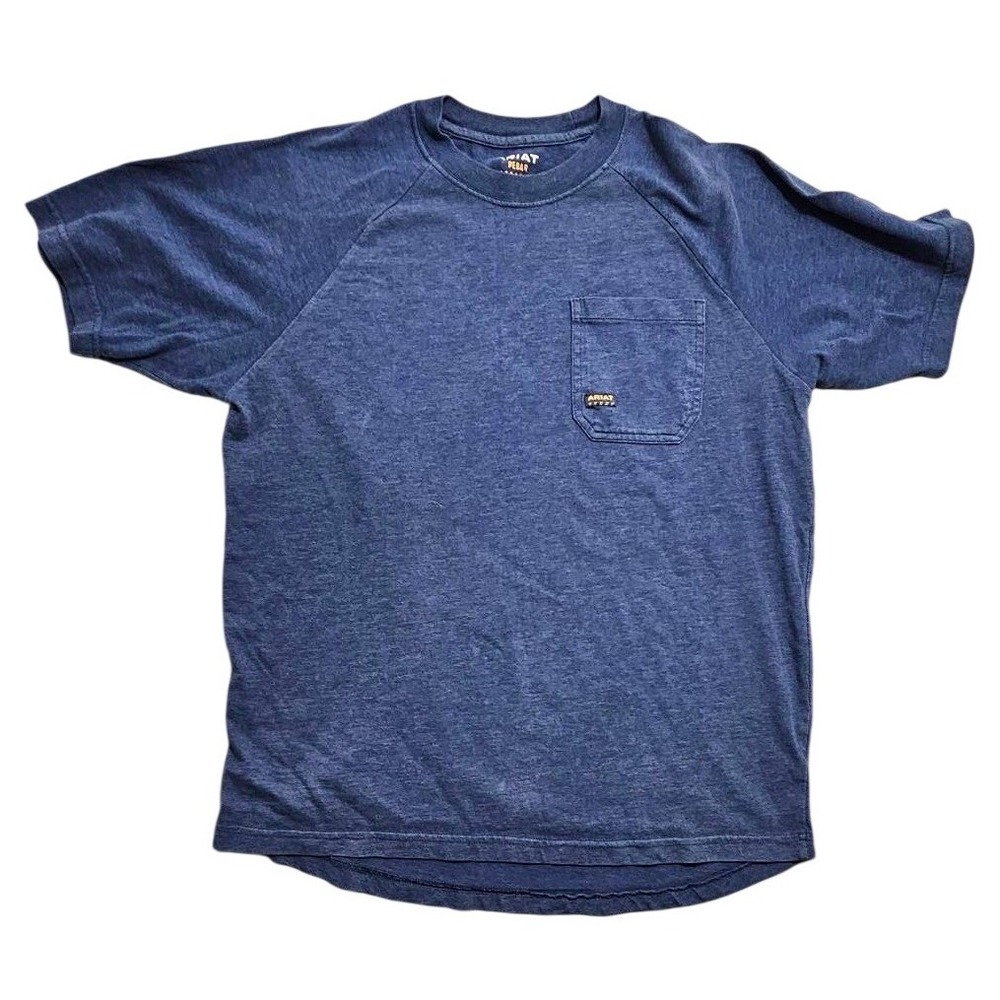 Ariat Rebar Navy Blue‎ Heathered Short Sleeve Work T-Shirt Pocket Size Medium